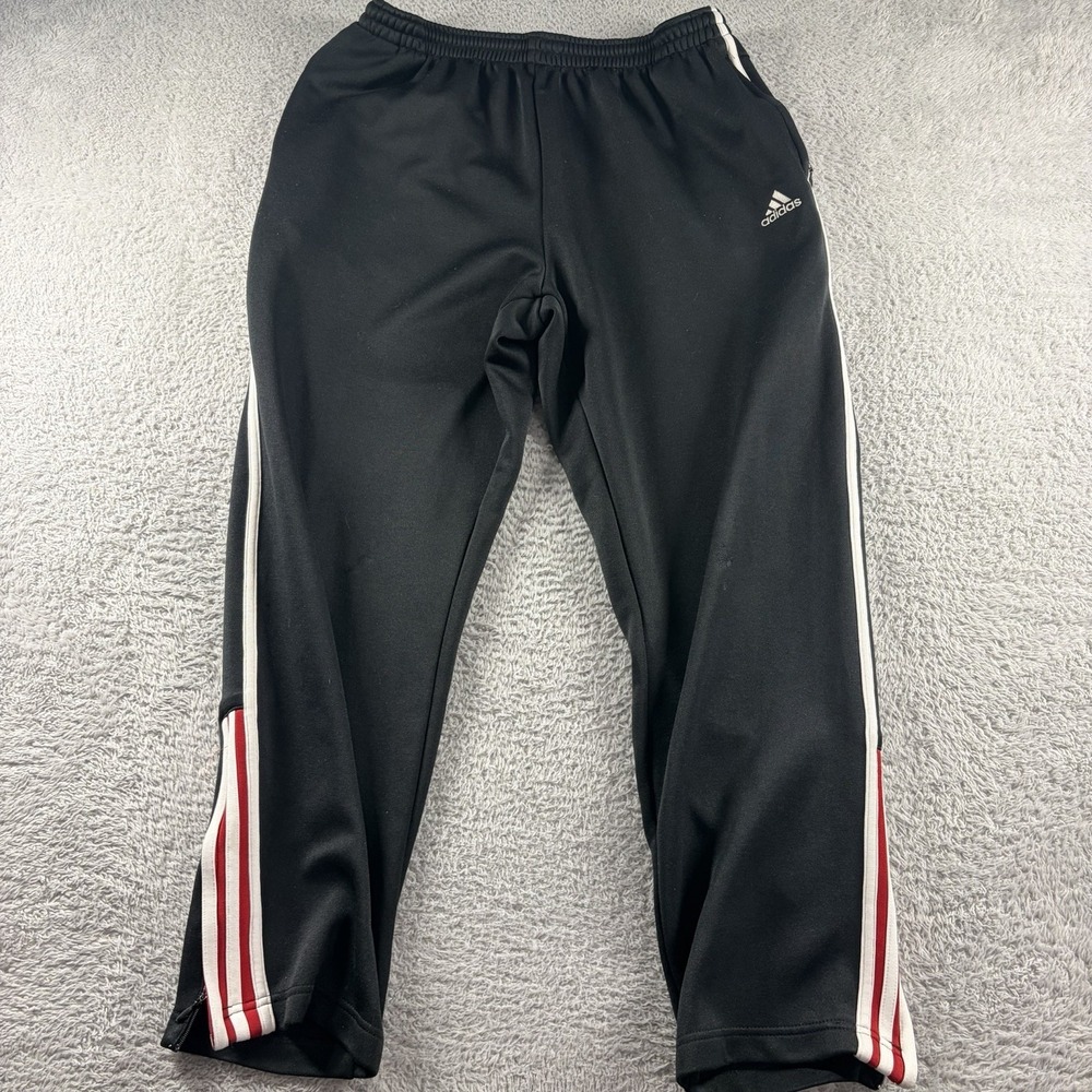 Vintage Adidas Track Pants Mens Large Black 3 Stripe Red Straight Fit Nylon
